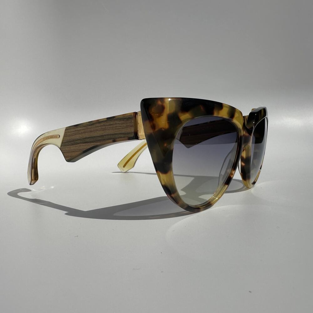 Jacques Marie Mage Edith Cat Eye Sunglasses Tortoise Wood Panels Gold BNIB Rare